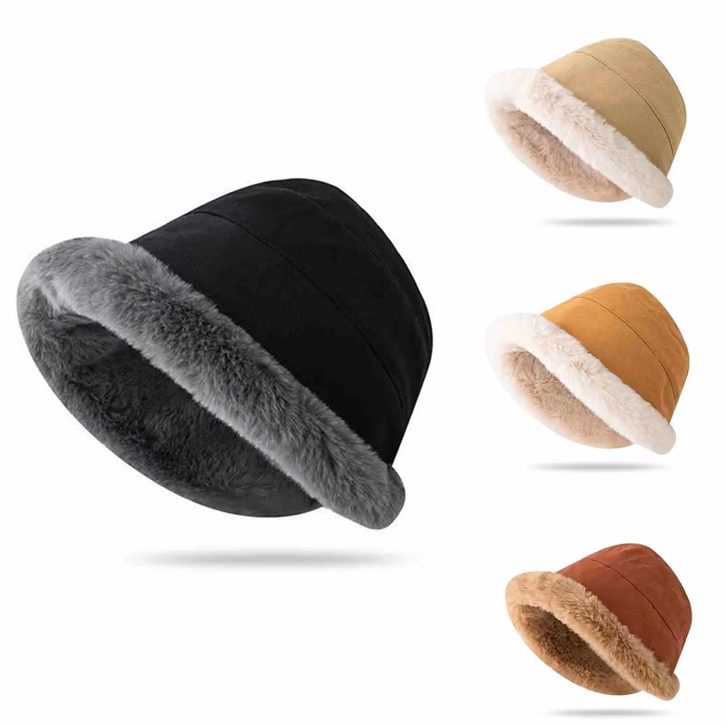 Warm Fluffy Faux Fur Fisherman Cap Plush Fuzzy Bucket Hat