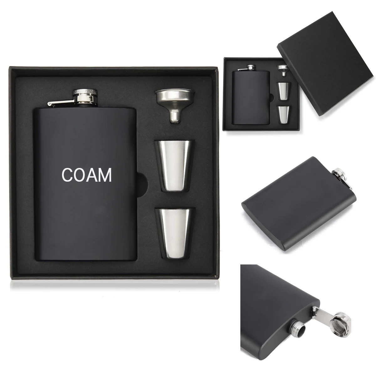 8 Oz Pocket Hip Flask With 2 Cups And Funnel 1