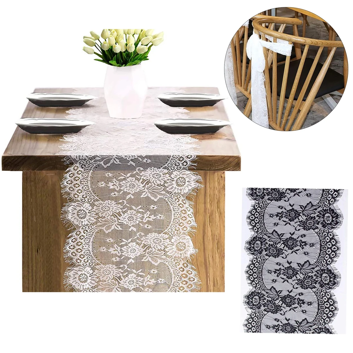 Lace Table Runner 14*118 In White Classy for Rustic Wedding 1