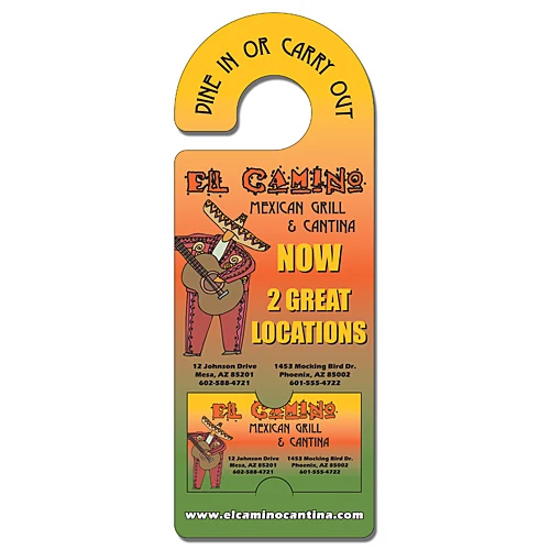 Door Hanger - 4x10.5 Laminated with Rounded Handle and Business Card Insert - 14 pt. 1