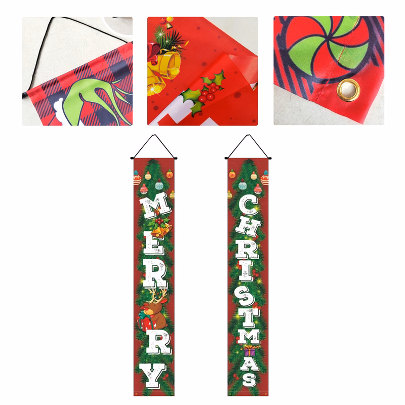 MOQ 50 Holiday Red Plaid Christmas Door Banner for Festive Decor