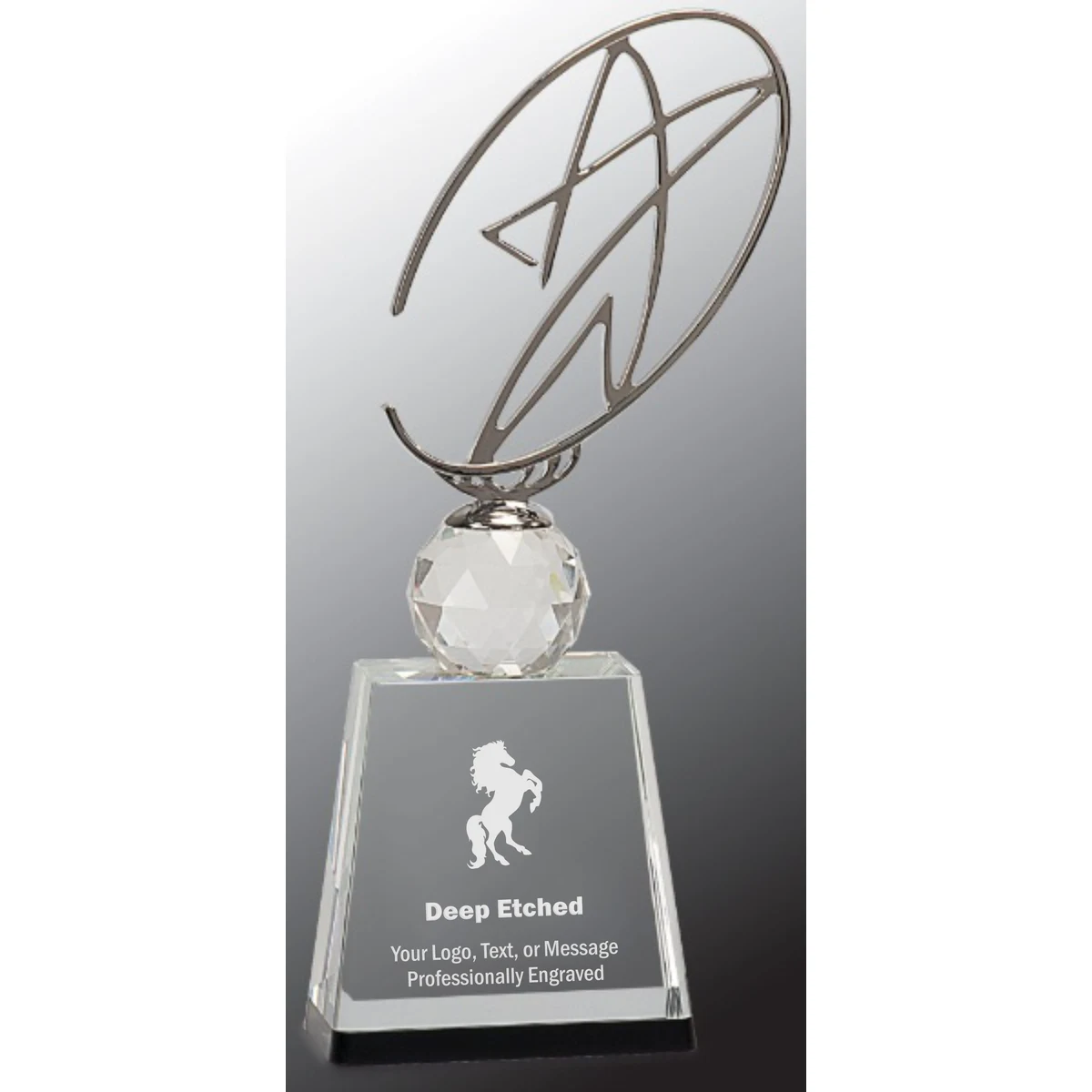 11" Clear/Black Crystal Award with Silver Metal Oval Star 1
