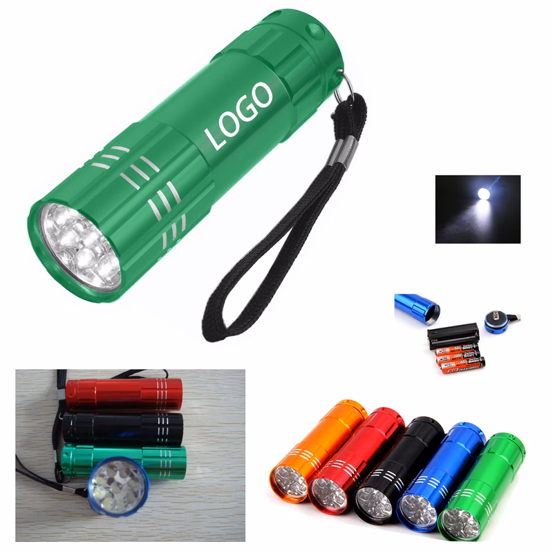 Aluminum 9LED Flashlight with White Light MOQ 50pcs