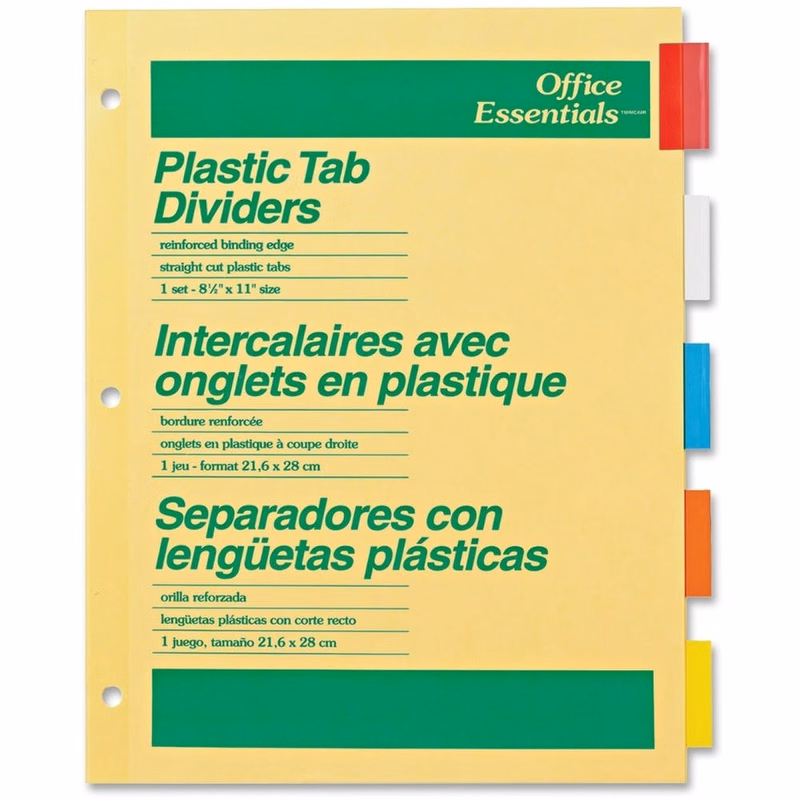 Insertable Index Dividers - 5 Count 5 Colored Tabs