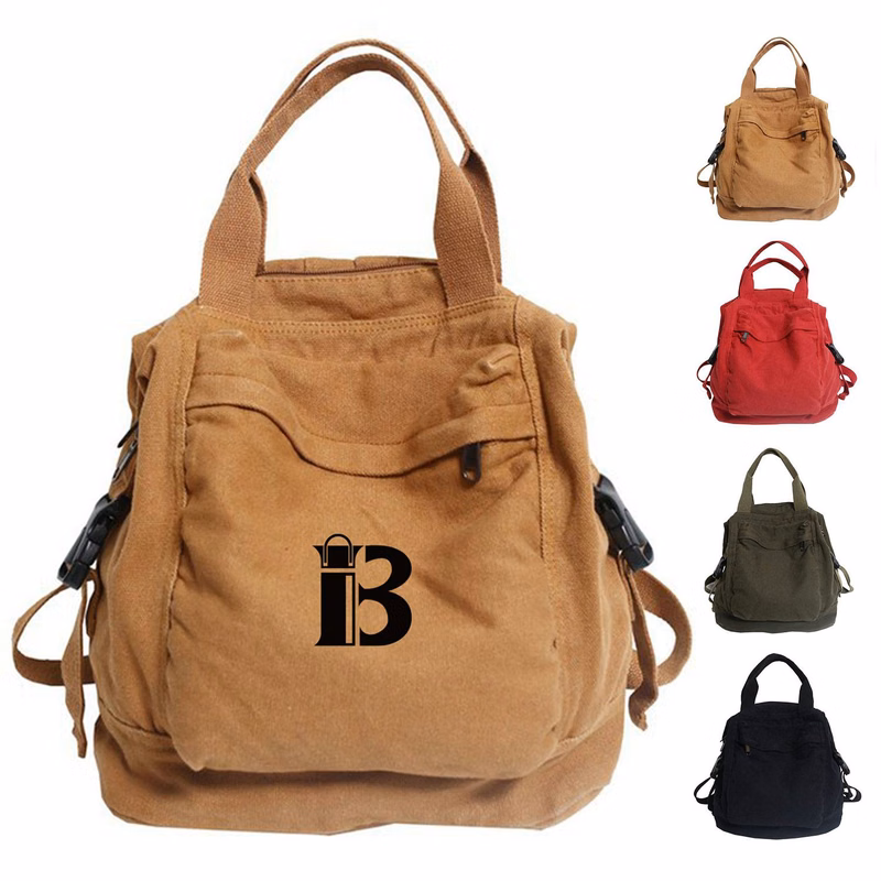 Solid-color Retro Nylon Multi-pocket Backpack