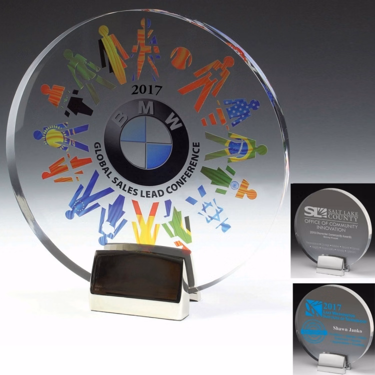 Round Award w/Chrome Base (6 1/2" dia. x 3/4") - 4 Color Process