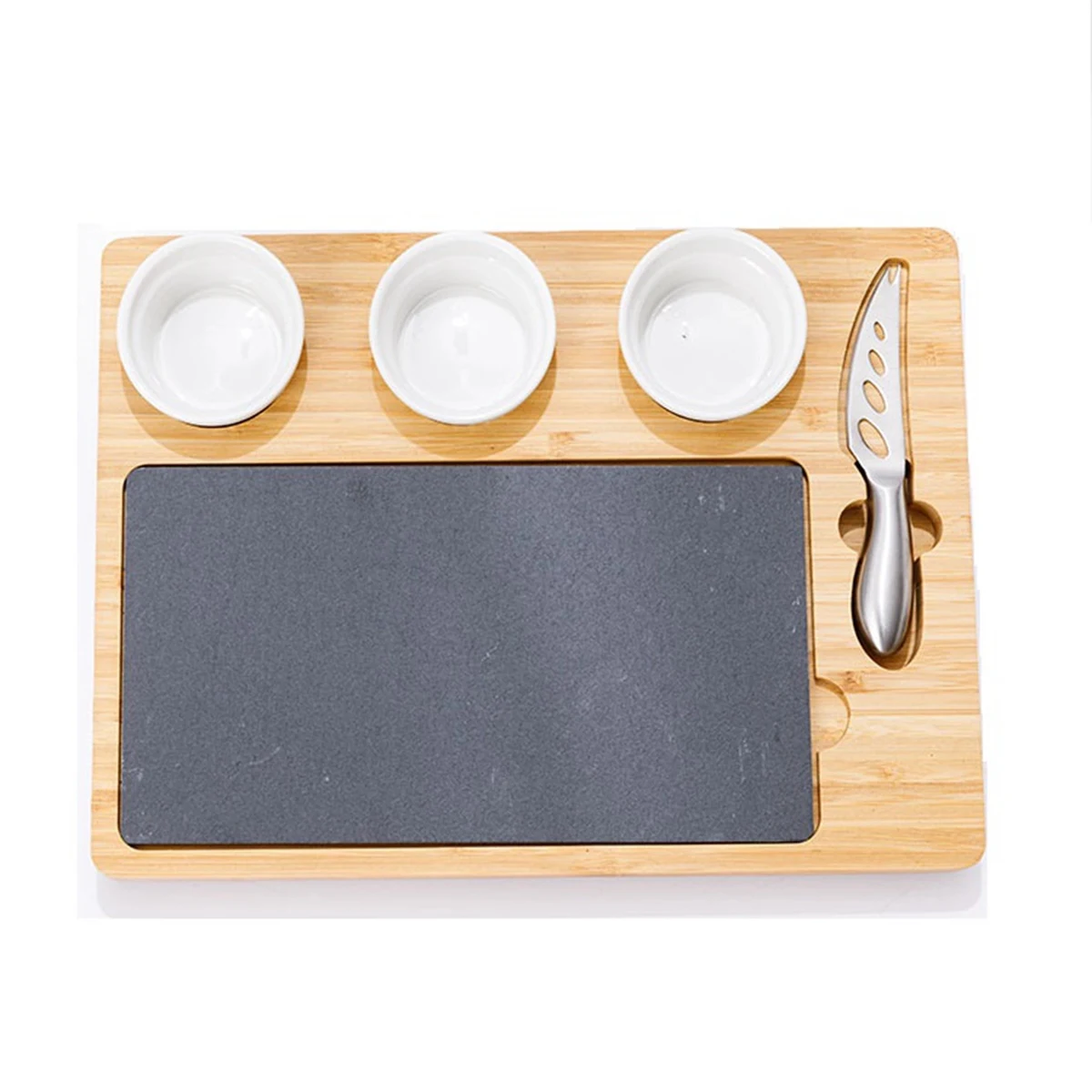 Natural Bamboo Cheese Board & Cutlery Set 1