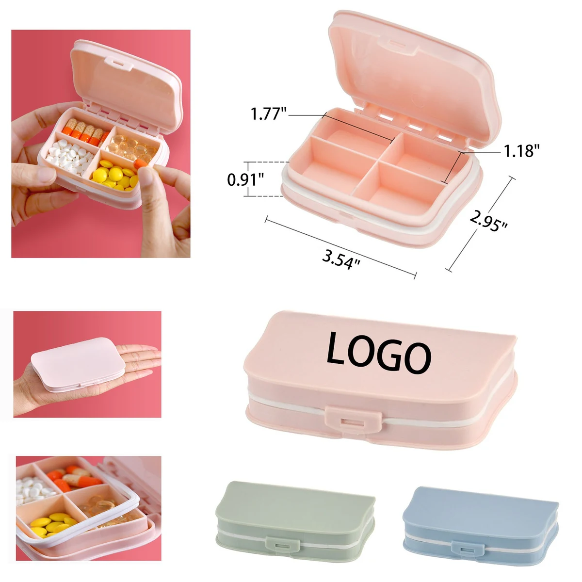 Square Clamshell Four-Compartment Medicine Box 1