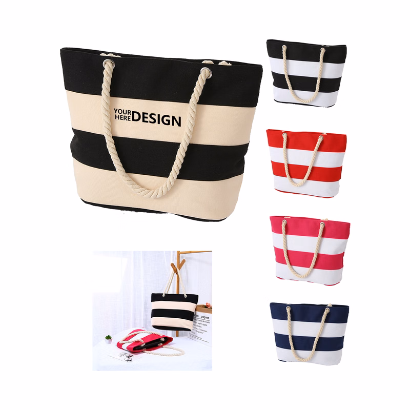 Canvas Bag with Hemp Rope Stripes