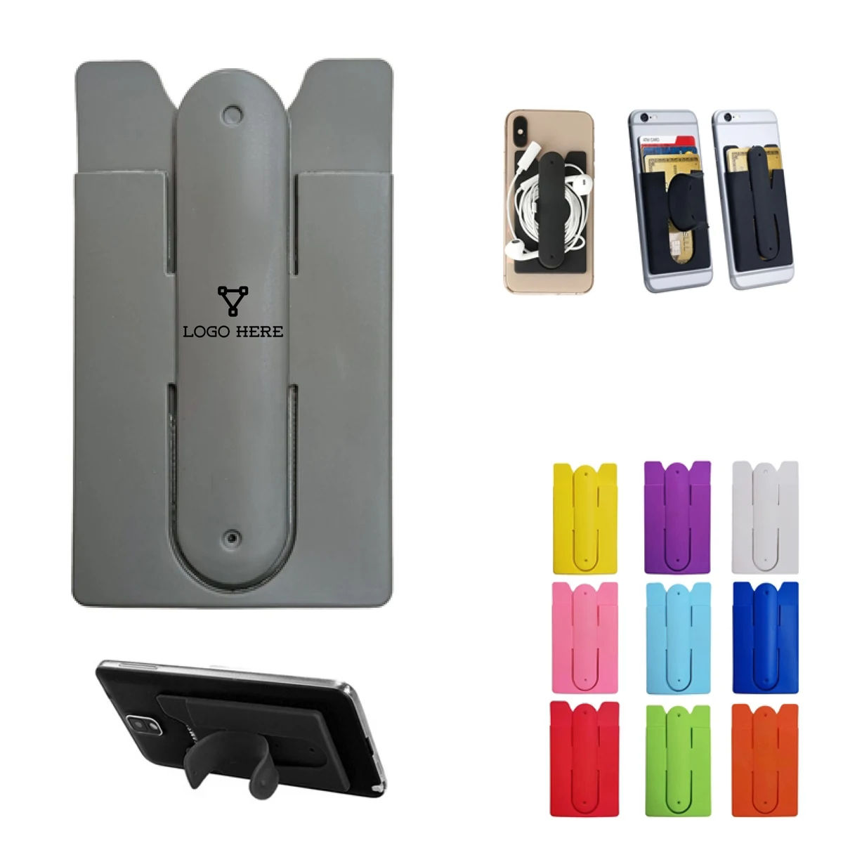 MOQ 100 Universal Silicone Card Holder with Foldable Phone Stand 1