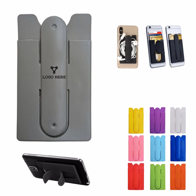 MOQ 100 Universal Silicone Card Holder with Foldable Phone Stand