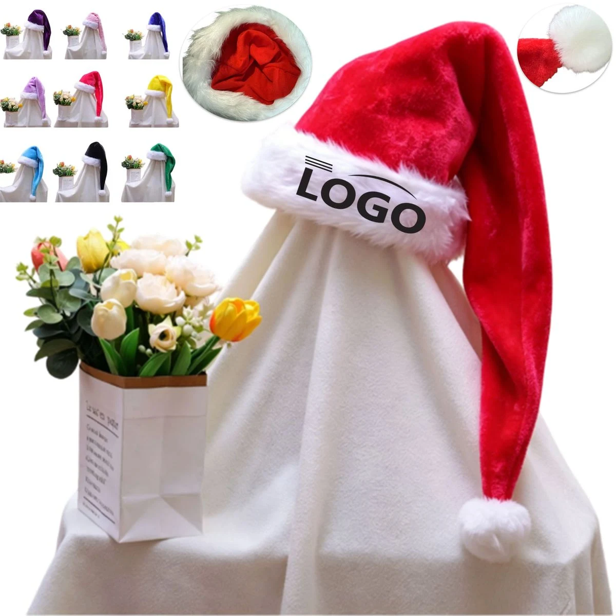Embroidered Adult Extended Christmas Hat 1