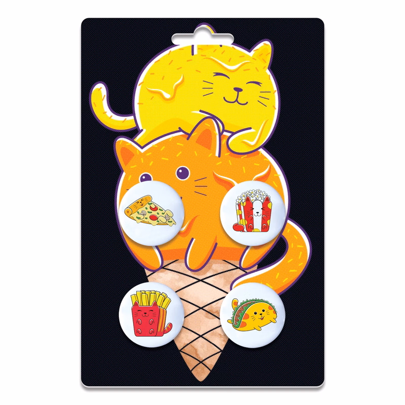 Four 1.25" Pin-Back Buttons on Backing Card