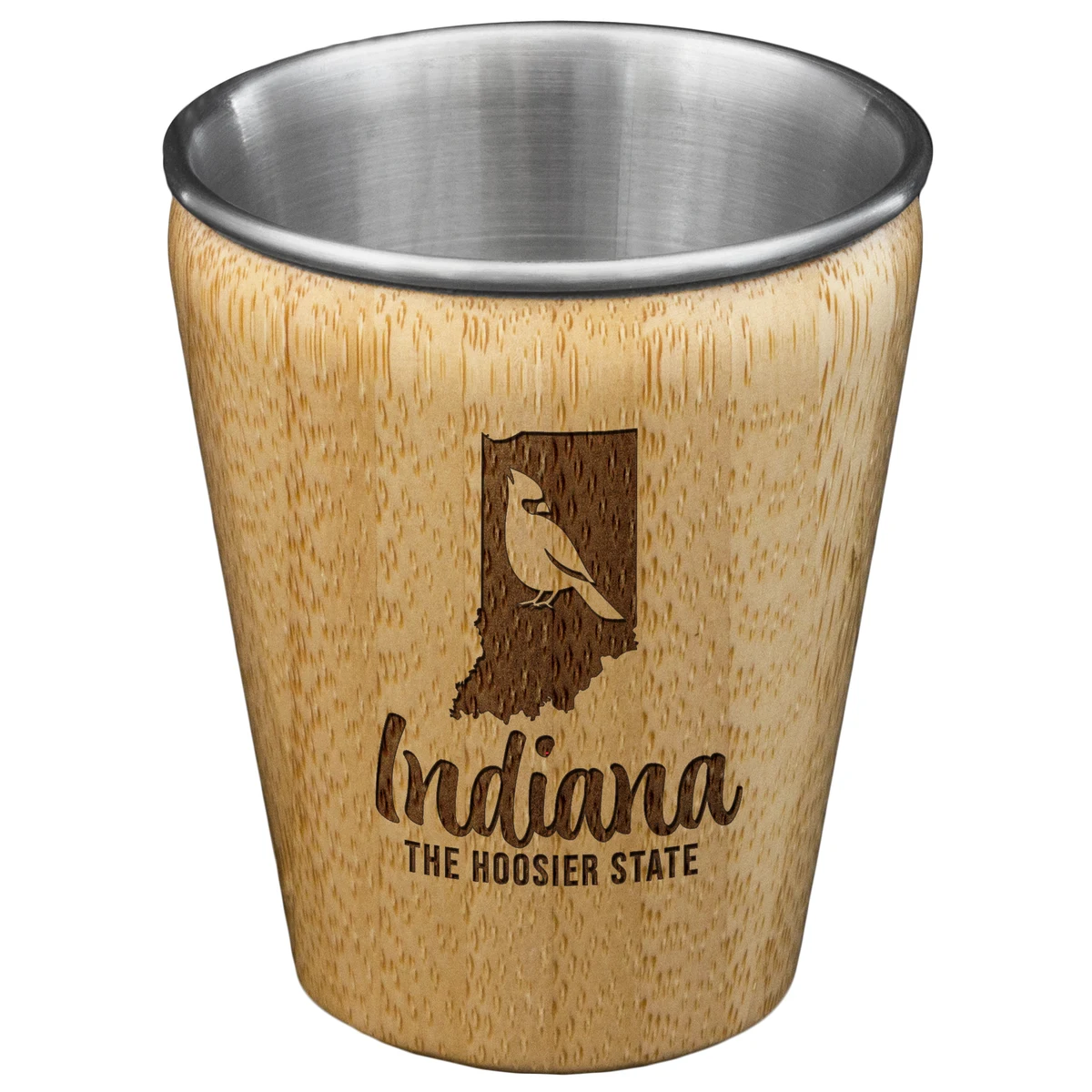 Indiana State Bamboo and Stainless Steel Shot Glass 1