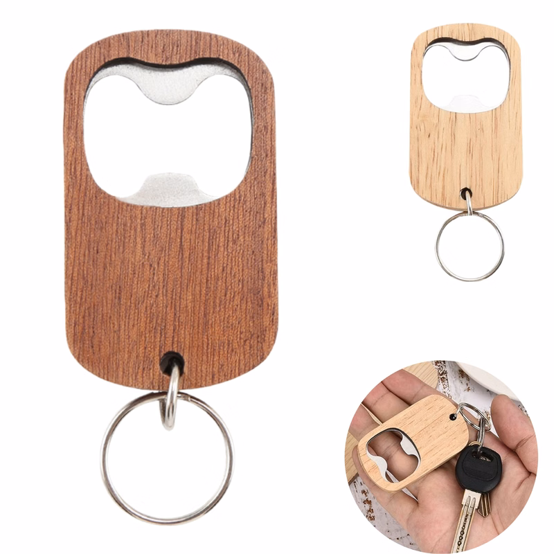 Wooden Handle Bottle Opener With Keychain