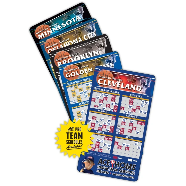 Magnet Sport Schedules - 4x7 Basketball Round Corners - 25 mil. 1