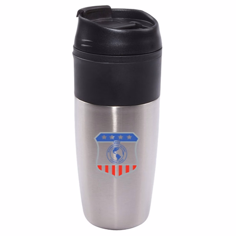 16 oz Bandit Black Stainless Steel Travel Mug with Black Lid