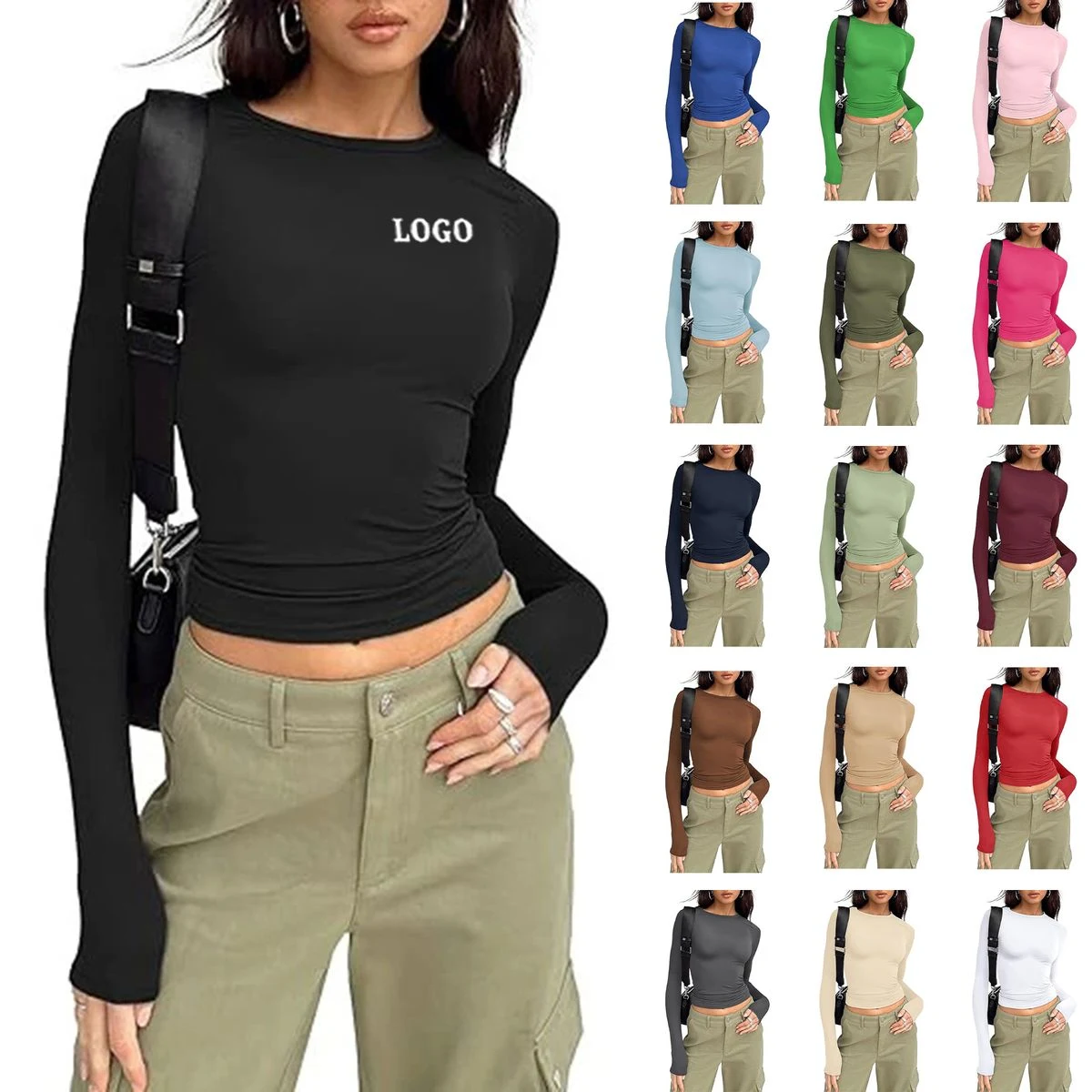 Women's Long Sleeved Shirt Basic Crop Top Tight Fit 1