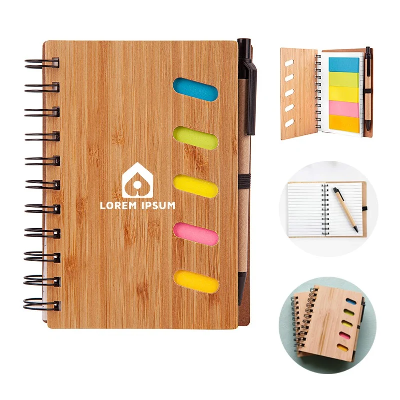 A6 Bamboo Cover Notebook with Sticky Note and Pen 1