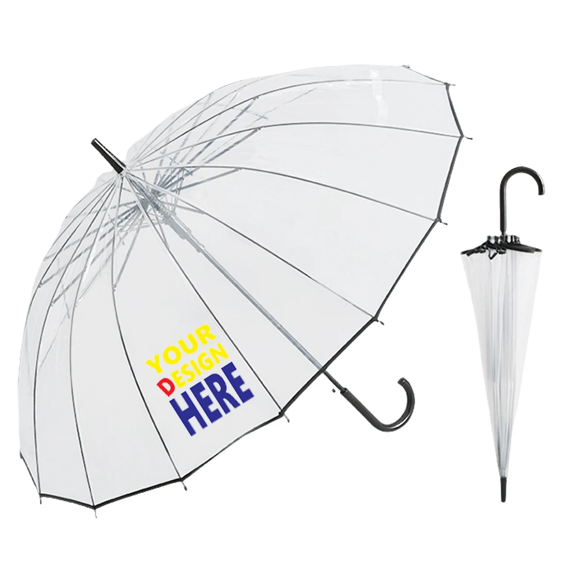 47" Arc Clear Bubble Dome Umbrella with J Hook Handle 1