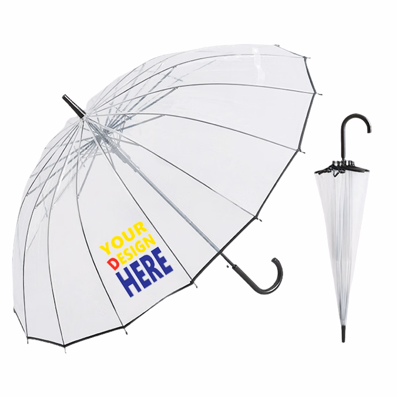 47" Arc Clear Bubble Dome Umbrella with J Hook Handle