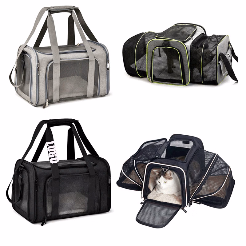 Folding Breathable Cat Dog Travel Pet Carrier Tote Bag/4 Sides Expandable Cat Travel Bag