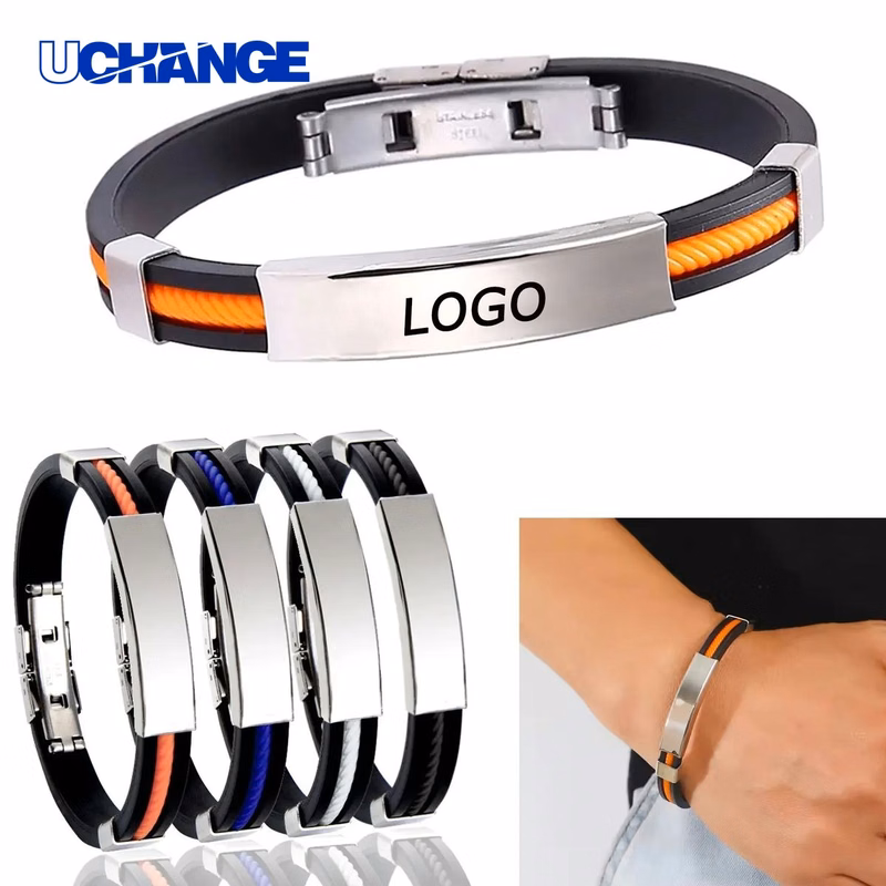 Silicone Bracelet with Stainless Steel Plating Event Wristwear