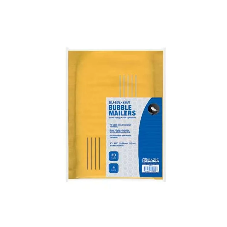 Self-Seal Bubble Mailers - 4 Pack 6" x 9.25" (#0) 1