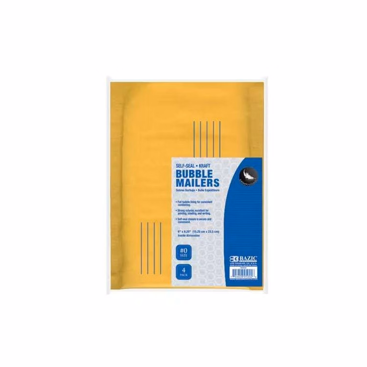 Self-Seal Bubble Mailers - 4 Pack 6" x 9.25" (#0)