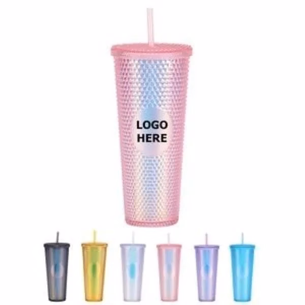 24Oz Glitter Studded Tumbler With Lid And Straw
