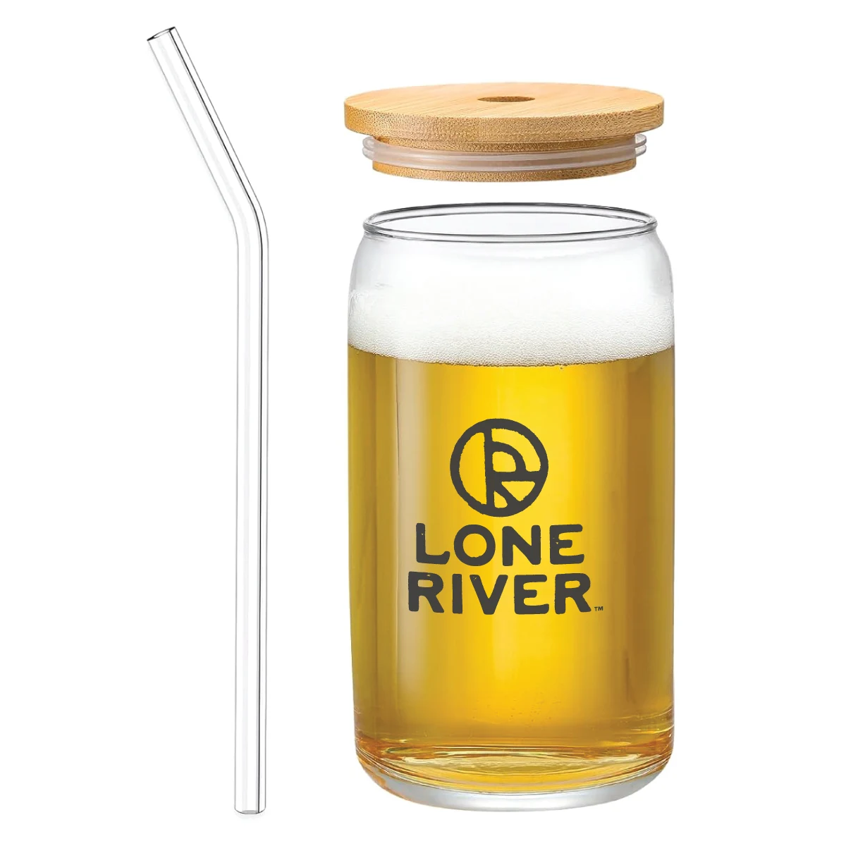 16 oz. Glass Can Cup w/Bamboo Lid & Glass Straw 1