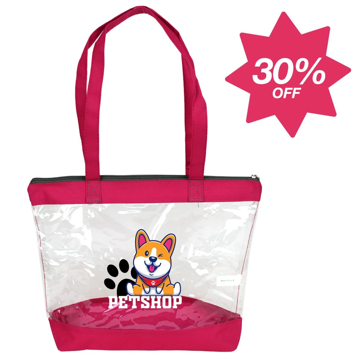 30% OFF - Rose Pink Basic Clear Zipper Tote 1