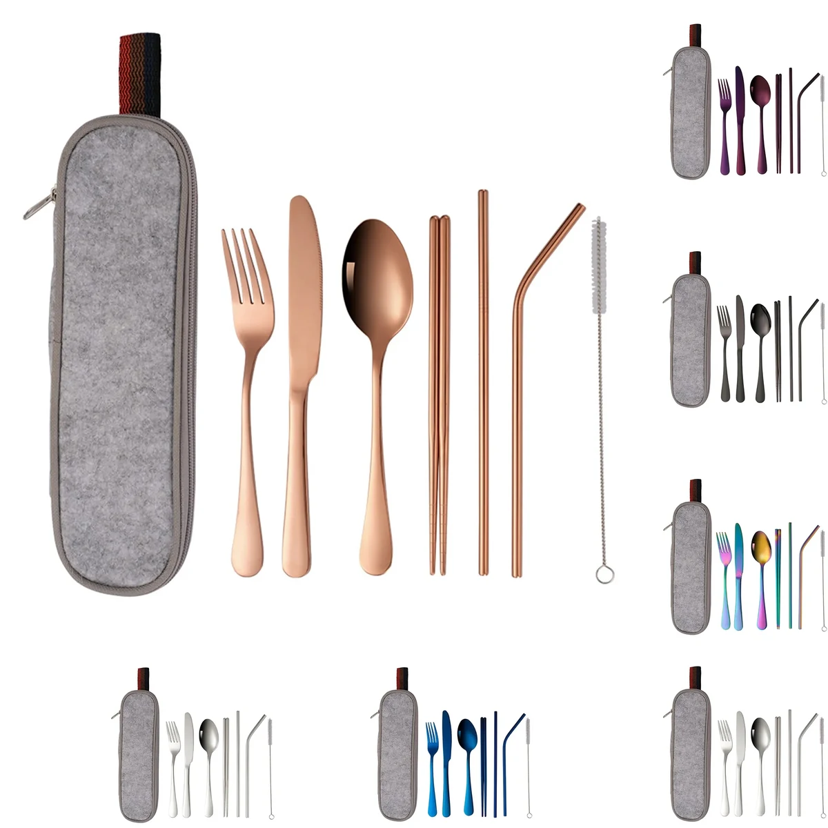Colorful Stainless Steel Cutlery Set In Felt Bag 1
