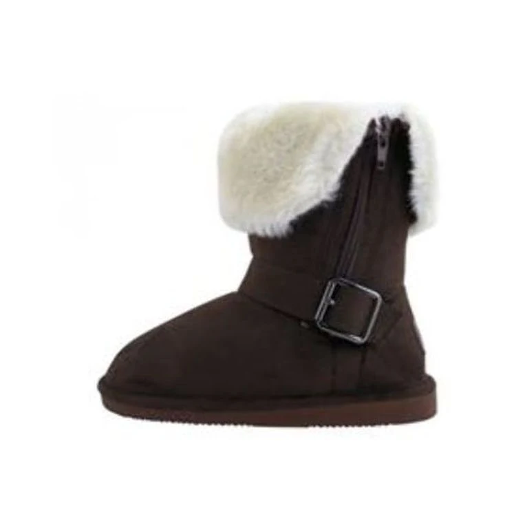 Girls' Fold Over Winter Boots - Brown Size 11-4 Age 4-8 Years 1