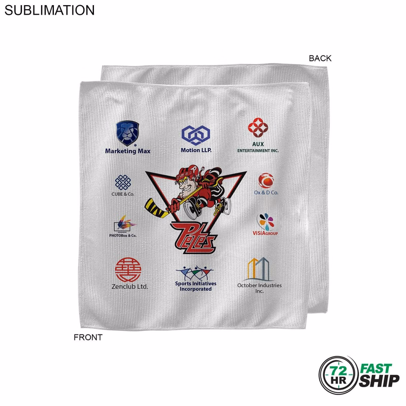 72 Hr Fast Ship - White Microfiber Dri-Lite Terry Sponsorship Rally Towel, 12x12, Sublimated