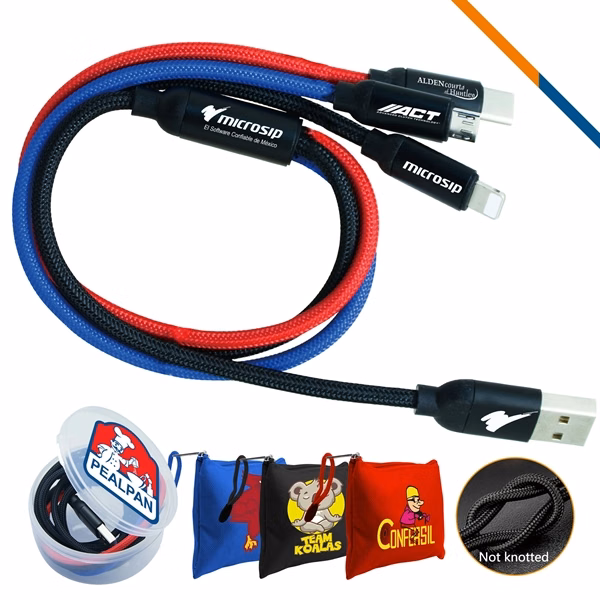 Custom 3-in-1 Compact USB Charging Cable — Portable Tech Professional Accessory