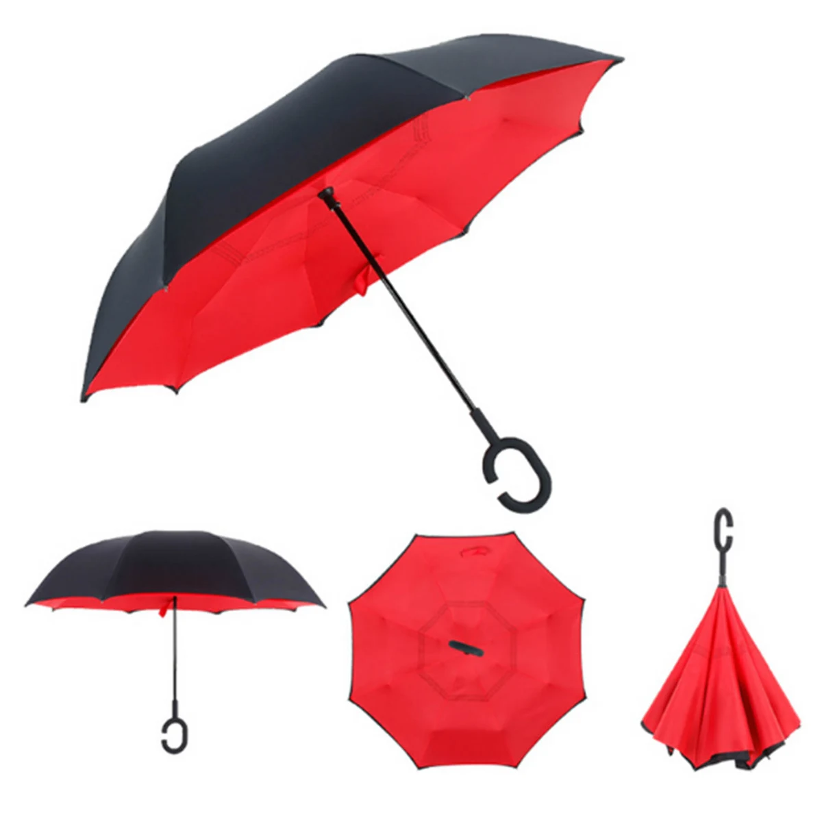C-Shaped Handle Inverted Double Layer Windproof Umbrella 1