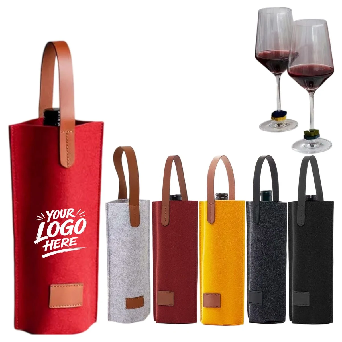 Felt Single Bottle Wine Bag With Carry Strap 1