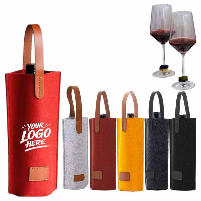 Felt Single Bottle Wine Bag With Carry Strap