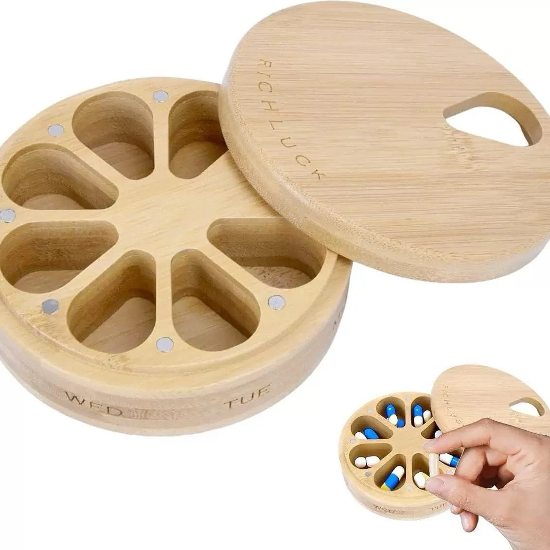 Wooden Round 7-Day Pill Organizer 1