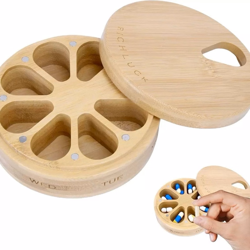 Wooden Round 7-Day Pill Organizer