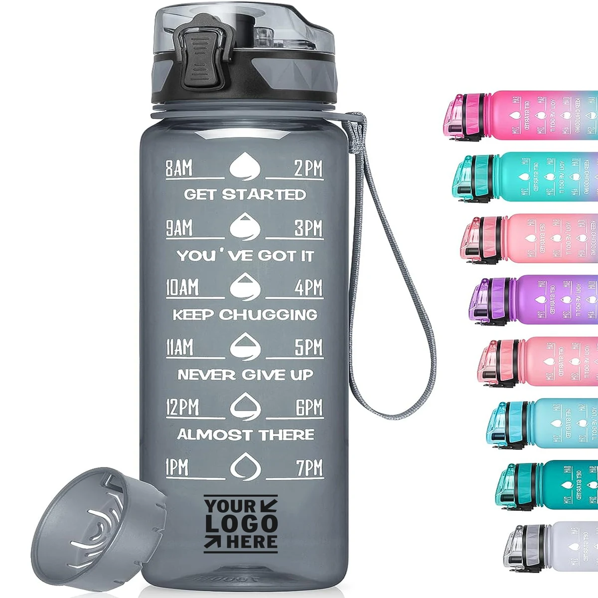 26/32 Oz BPA Free Leak-Proof Motivational Water Bottle with Time Marker With Fruit Strainer Strap 1