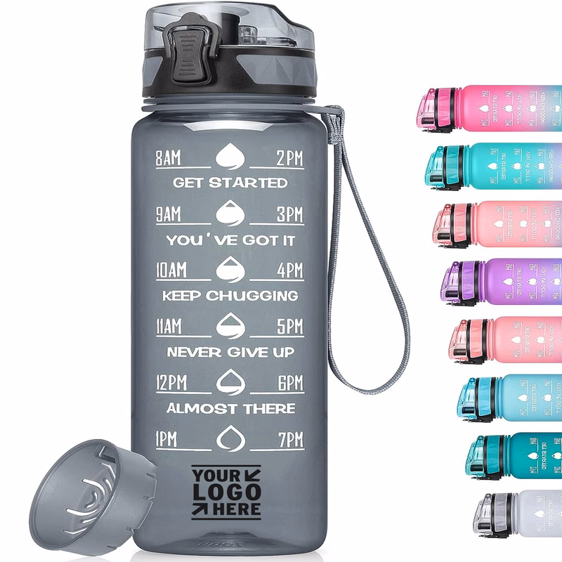 26/32 Oz BPA Free Leak-Proof Motivational Water Bottle with Time Marker With Fruit Strainer Strap