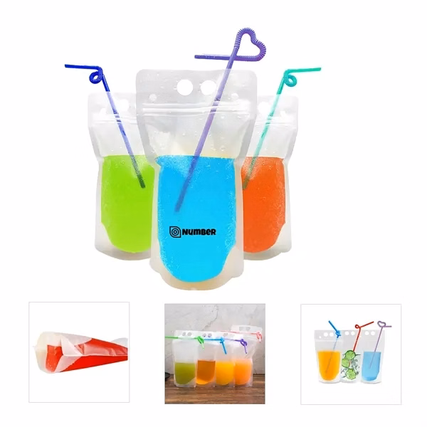 Custom Leakproof Drinking Pouch With Straw & Carry Hole — Outdoor Adventure Promo