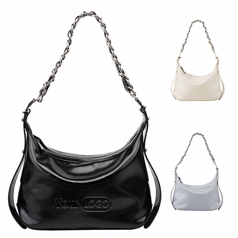 Genuine Leather Clutch Crossbody Bag with Chain