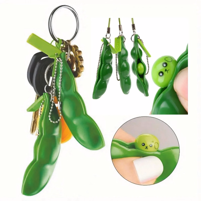 3Pcs Squeeze-A-Bean Edamame Keychain