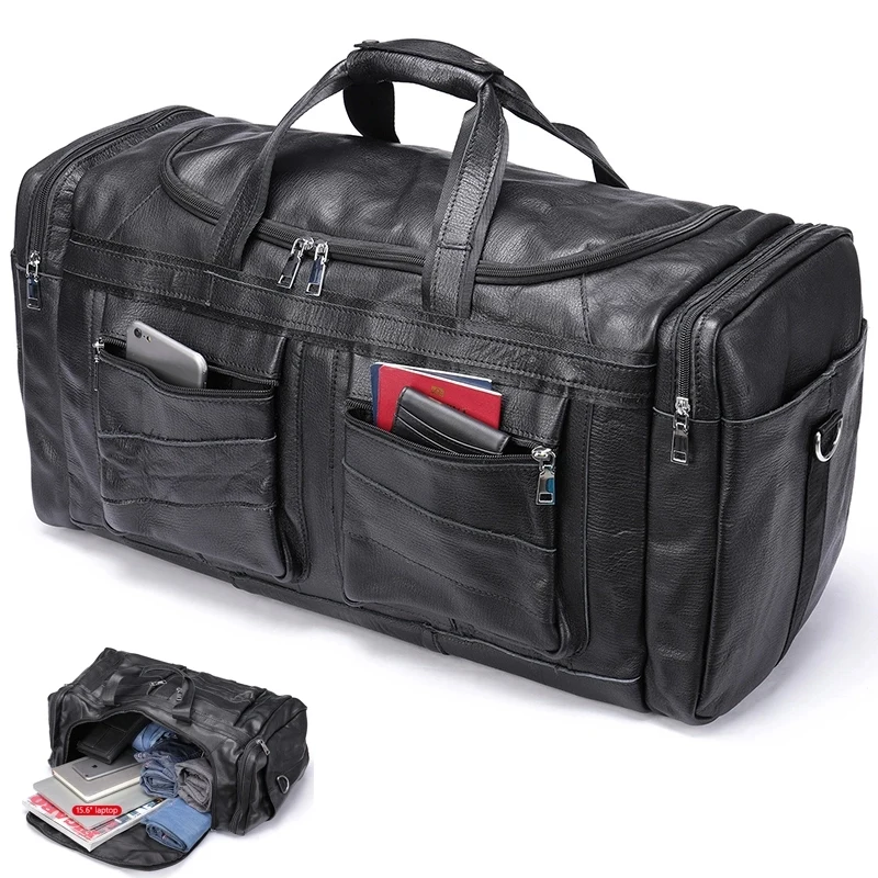 Multi-Pocket Genuine Leather Travel Duffle Bag 1