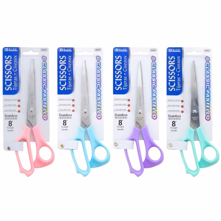 8" Classic Stainless Steel Scissors - 4 Pastel Colors