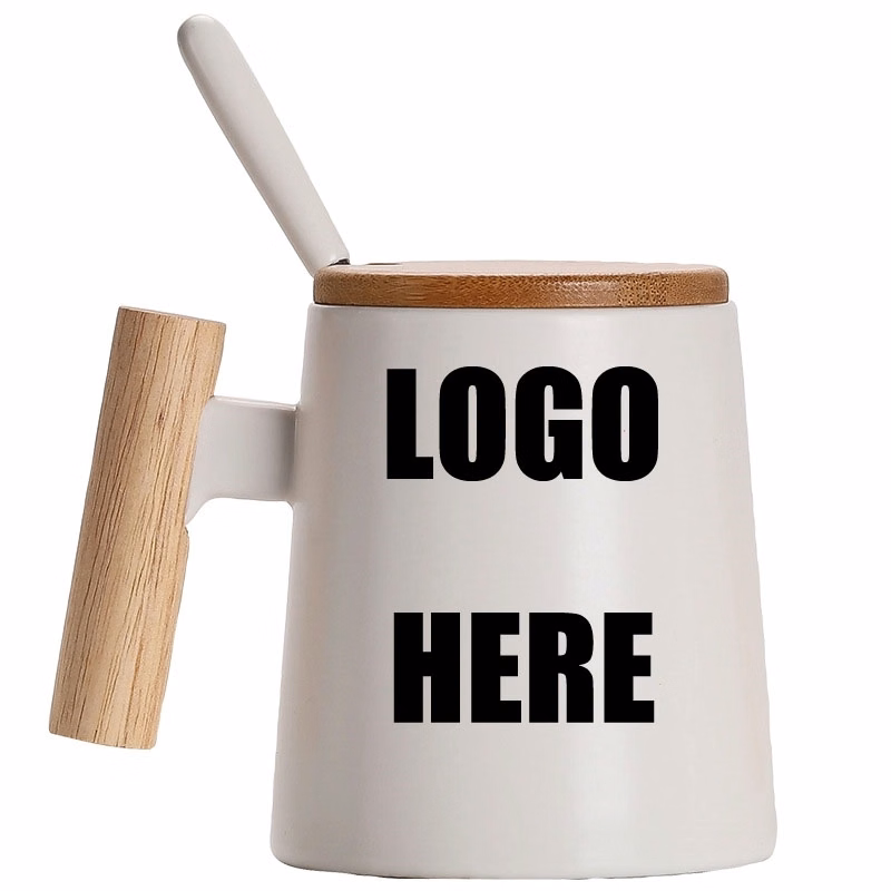 Custom 15 OZ Ceramic  with Bamboo Lid and Stir Spoon