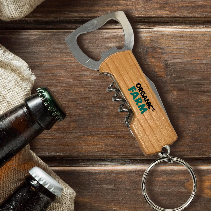 Wood Bottle Opener - Keychain Bottle Opener/Corkscrew Combo